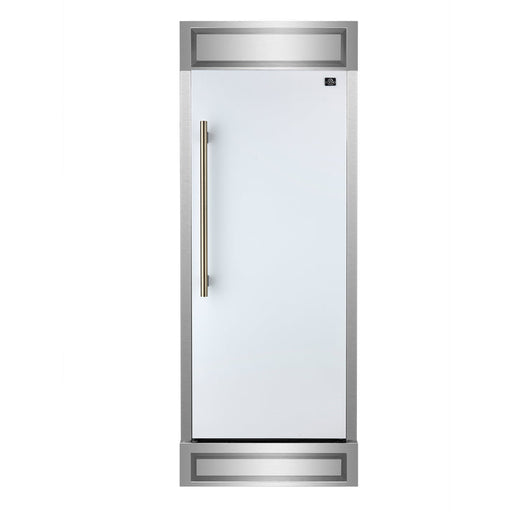 FORNO Maderno 32" 13.6 cu.ft. Right Swing Convertible Refrigerator and Freezer with Modern Trim Kit in White with Antique Brass Handles- FFFFD1722-32RMG-WHT FORNO
