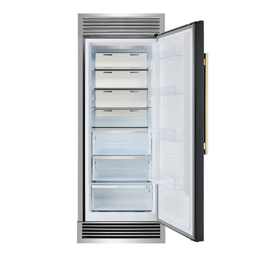 FORNO Maderno 32" 13.6 cu.ft. Right Swing Built-In Convertible Refrigerator/Freezer in Black with Antique Brass Handle and Grill Trim- FFFFD1722-32RSG-BLK FORNO