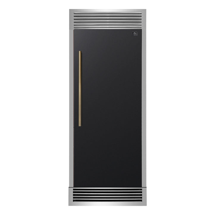 FORNO Maderno 32" 13.6 cu.ft. Right Swing Built-In Convertible Refrigerator/Freezer in Black with Antique Brass Handle and Grill Trim- FFFFD1722-32RSG-BLK FORNO