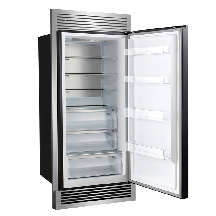 FORNO Maderno 32" 13.6 cu.ft. Right Swing Built-In Convertible Refrigerator/Freezer in Black with Antique Brass Handle and Grill Trim- FFFFD1722-32RSG-BLK FORNO