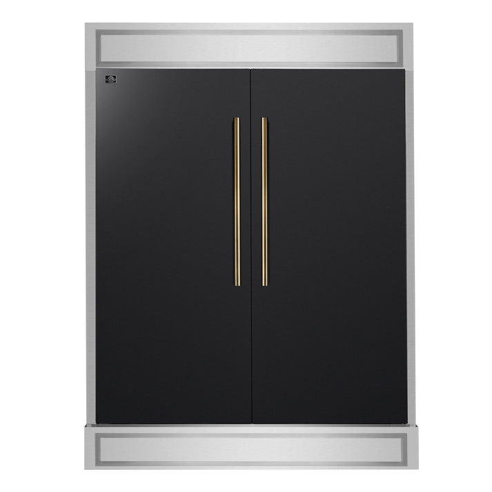 FORNO Maderno 60" 27.2 cu. ft. Convertible Refrigerator and Freezer with Modern Trim Kit in Black with Antique Brass Handles- FFFFD1722-60MG-BLK FORNO