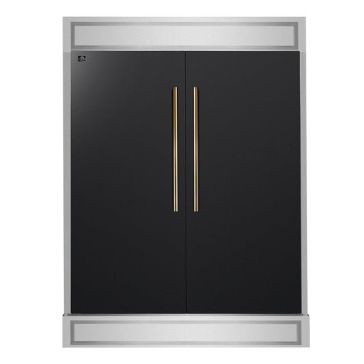 FORNO Maderno 60" 27.2 cu. ft. Convertible Refrigerator and Freezer with Modern Trim Kit in Black with Antique Brass Handles- FFFFD1722-60MG-BLK FORNO
