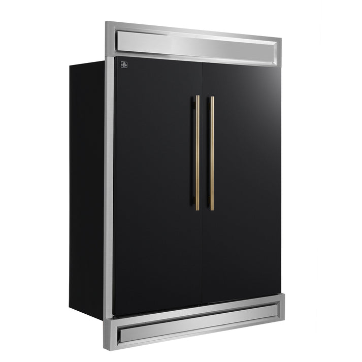 FORNO Maderno 60" 27.2 cu. ft. Convertible Refrigerator and Freezer with Modern Trim Kit in Black with Antique Brass Handles- FFFFD1722-60MG-BLK FORNO