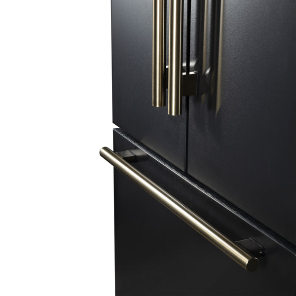 FORNO Rivello 36" French Door Standard Depth Refrigerator with Water and Ice Dispenser in Black with Antique Brass Accents- FFFFD1783-36BLK