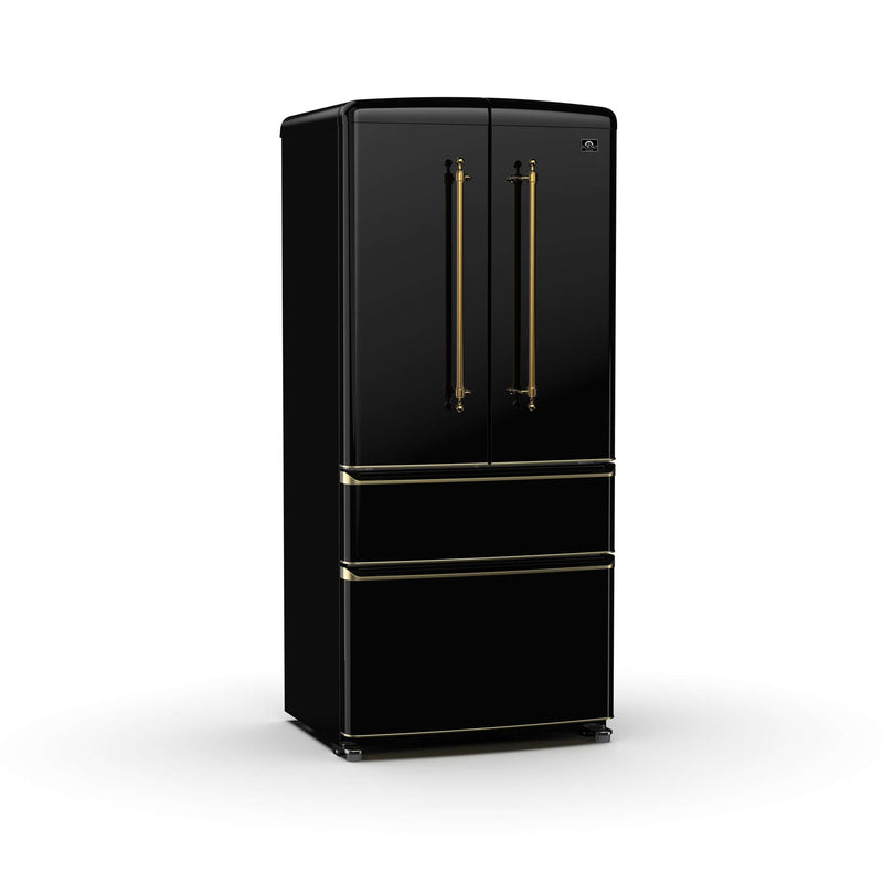 FORNO Luigi 18 cu.ft. French Door Refrigerator Black, Antique Brass Handles, FFFFD1791-33BLK FORNO
