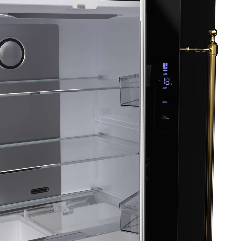 FORNO Luigi 18 cu.ft. French Door Refrigerator Black, Antique Brass Handles, FFFFD1791-33BLK FORNO
