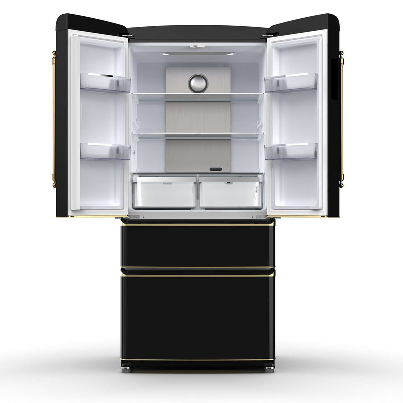 FORNO Luigi 18 cu.ft. French Door Refrigerator Black, Antique Brass Handles, FFFFD1791-33BLK FORNO