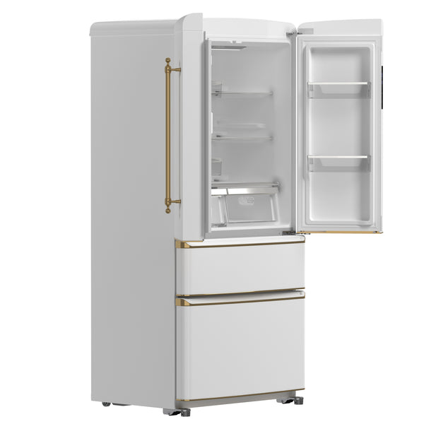 FORNO Luigi 18 cu.ft. French Door Refrigerator White, Antique Brass Handles, FFFFD1791-33WHT FORNO
