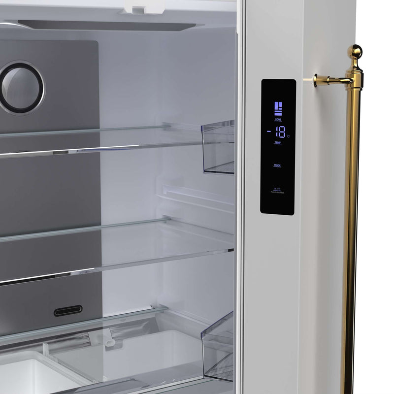 FORNO Luigi 18 cu.ft. French Door Refrigerator White, Antique Brass Handles, FFFFD1791-33WHT FORNO