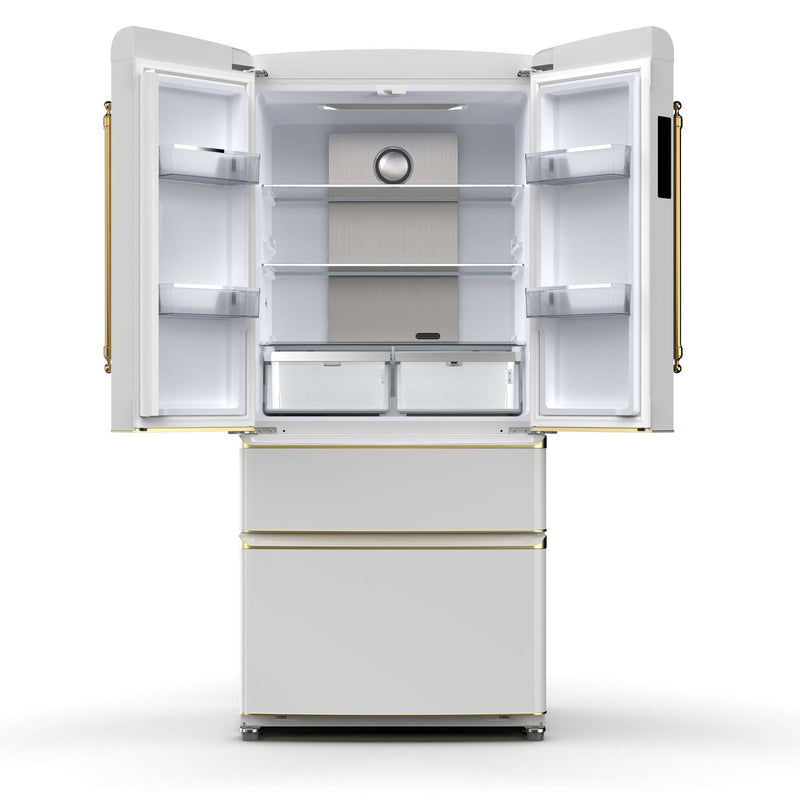 FORNO Luigi 18 cu.ft. French Door Refrigerator White, Antique Brass Handles, FFFFD1791-33WHT FORNO