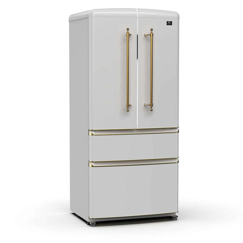 FORNO Luigi 18 cu.ft. French Door Refrigerator White, Antique Brass Handles, FFFFD1791-33WHT FORNO