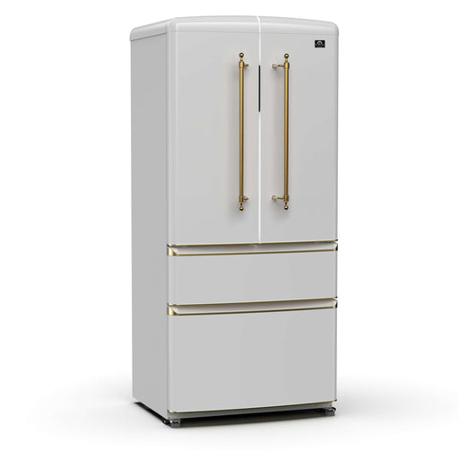 FORNO Luigi 18 cu.ft. French Door Refrigerator White, Antique Brass Handles, FFFFD1791-33WHT FORNO