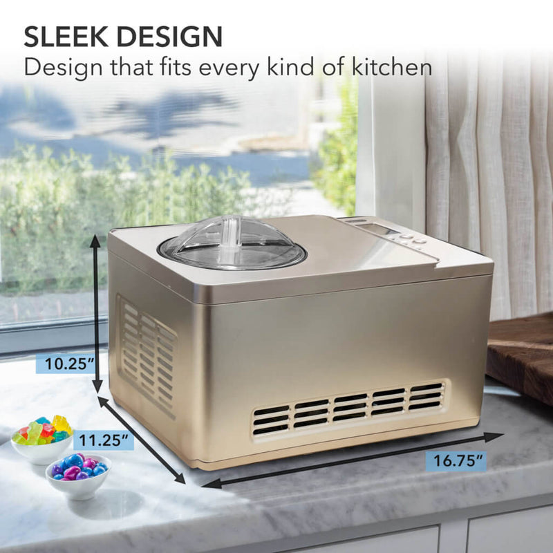 Whynter ICM-220CGY 2 qt. Automatic Ice Cream Maker Compressor Upright w/ Stainless Steel Bowl & Built-in Timer - Champagne Gold Whynter