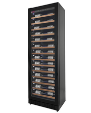 Reserva Series 67 Bottle 71" Tall Single Zone Left Hinge Black Shallow Wine Refrigerator with Wood Front Shelves Allavino