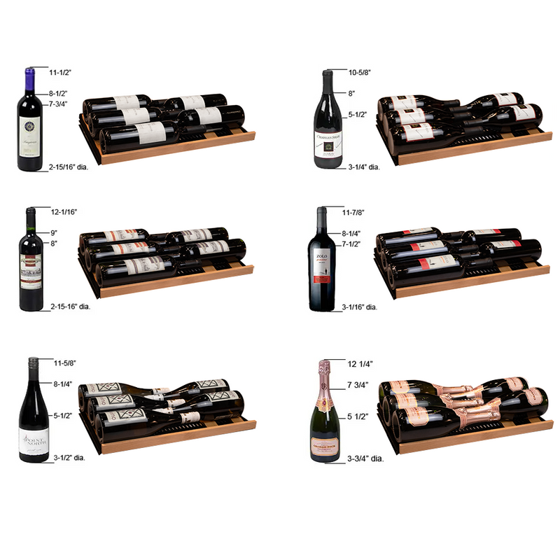 Reserva Series 67 Bottle 71" Tall Single Zone Left Hinge Black Shallow Wine Refrigerator with Wood Front Shelves Allavino