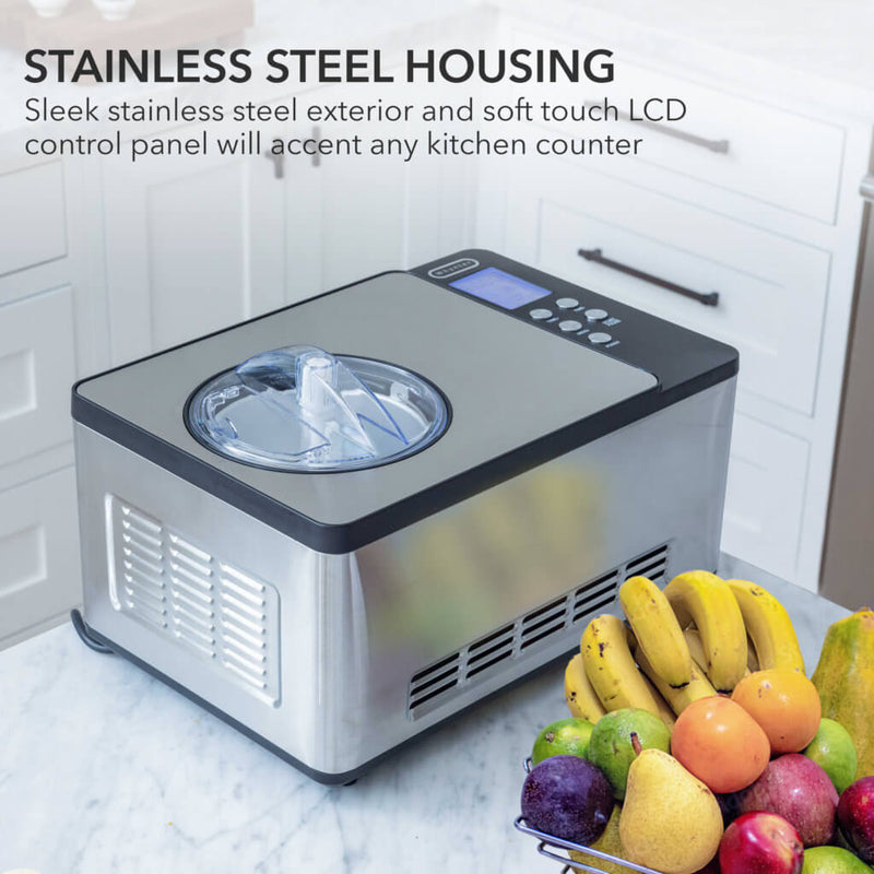 Whynter ICM-220SSY 2 Quart Automatic Compressor Ice Cream Maker & Yogurt Incubator Stainless Steel Finish Whynter