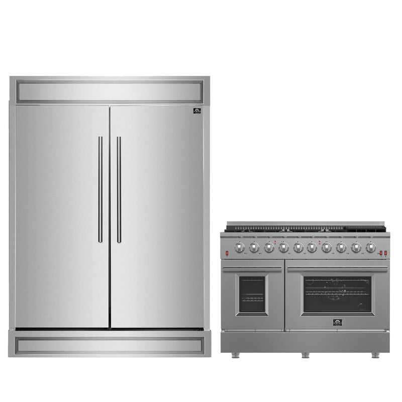 FORNO Premium 2-Piece Kitchen Bundle - Galiano 48" Stainless Steel Range, Forno Maderno 2-28 " Wide Units with Decorative Trim, FBDL-018-03CAUS FORNO