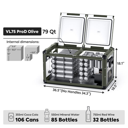 VL75ProD Olive 12V Heavy Duty Fridge Freezer | ICECO | 75 LT Inca Overland Outfitters
