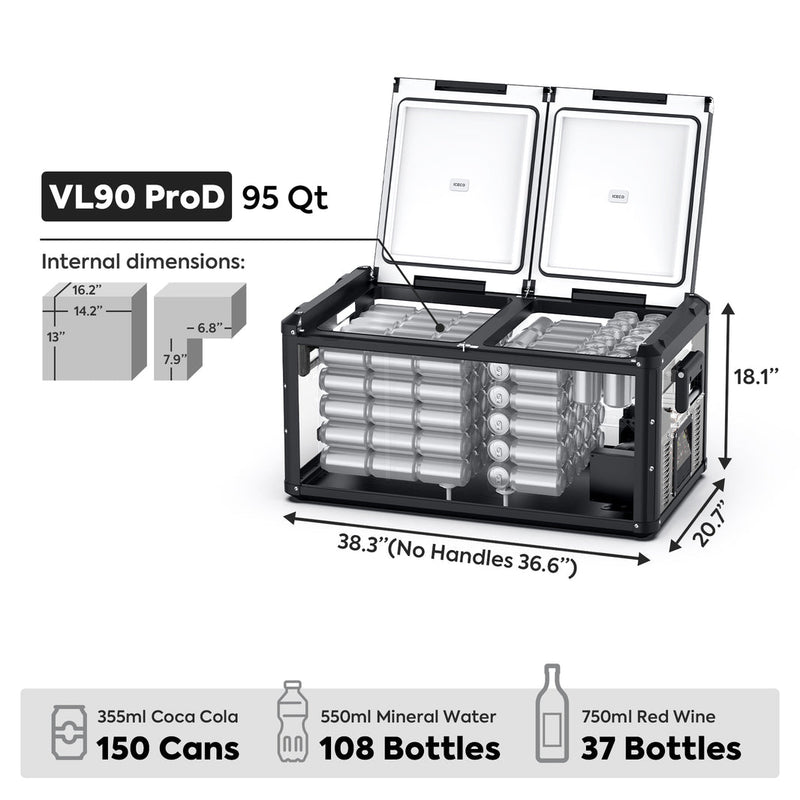 VL90ProD Dual Zone RV 12 volt Fridge Plug in Cooler | ICECO | 90 LT Inca Overland Outfitters