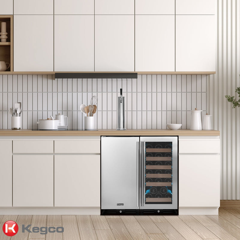 30" Side-by-Side Single Tap Kegerator and Single Zone Wine Refrigerator Allavino