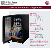 15" Wide Reserva Series Stainless Steel Left Hinge Beverage Center Allavino
