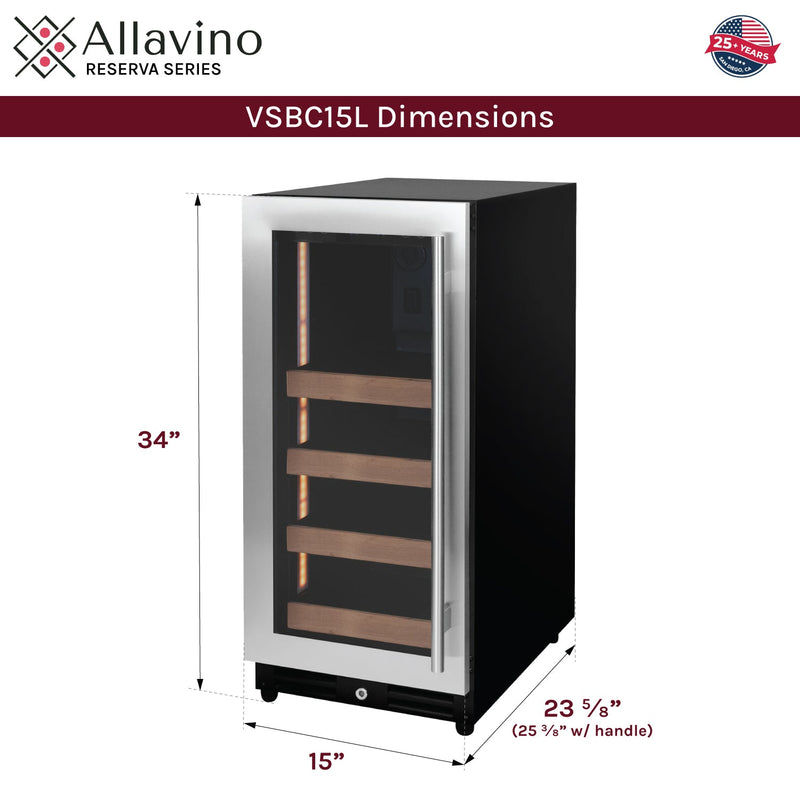 15" Wide Reserva Series Stainless Steel Left Hinge Beverage Center Allavino