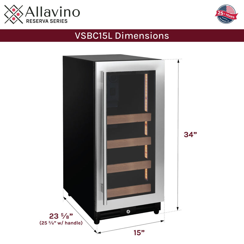 15" Wide Reserva Series Stainless Steel Right Hinge Beverage Center Allavino