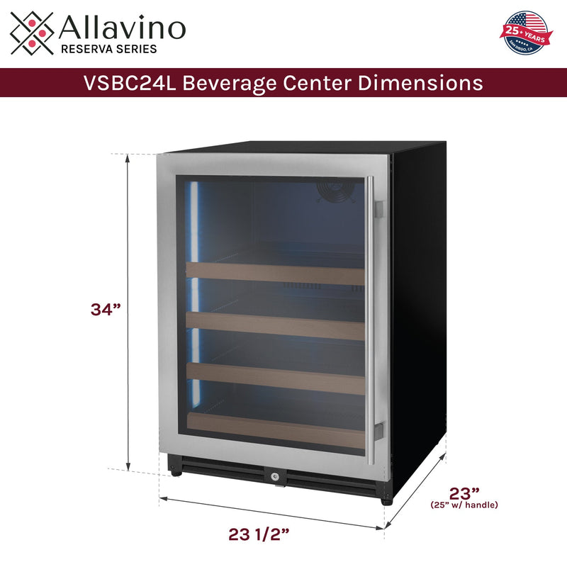 24" Wide Reserva Series Stainless Steel Left Hinge Beverage Center Allavino