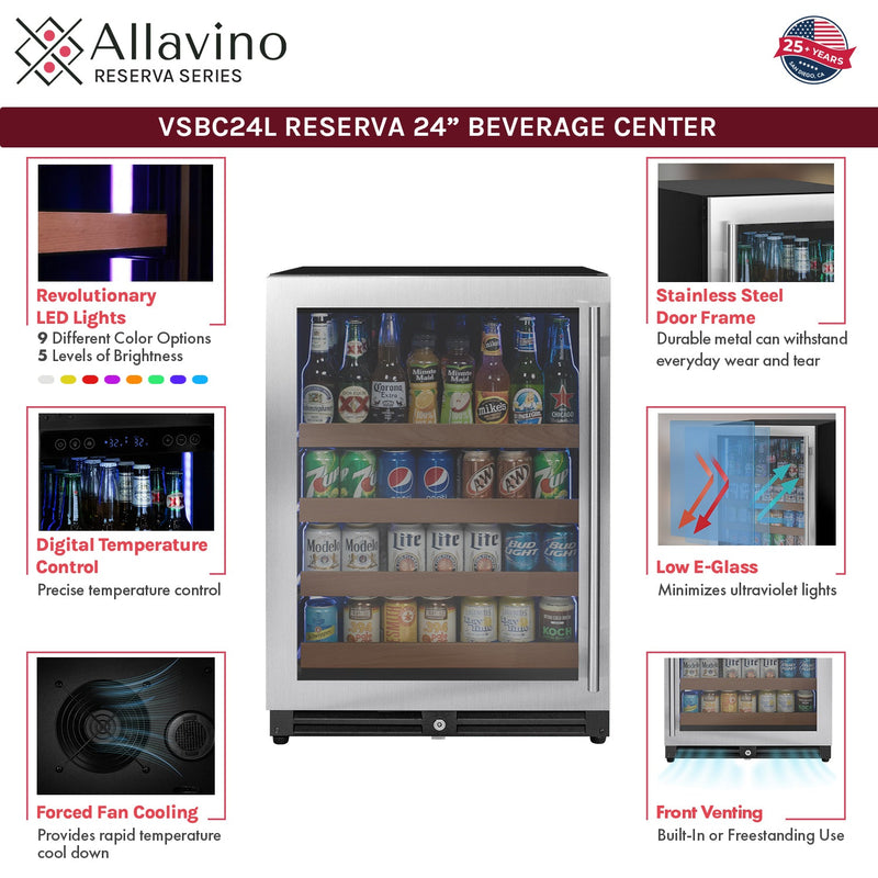 24" Wide Reserva Series Stainless Steel Left Hinge Beverage Center Allavino