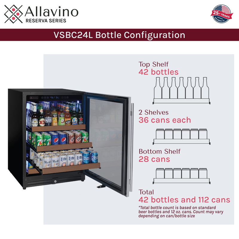 24" Wide Reserva Series Stainless Steel Right Hinge Beverage Center Allavino