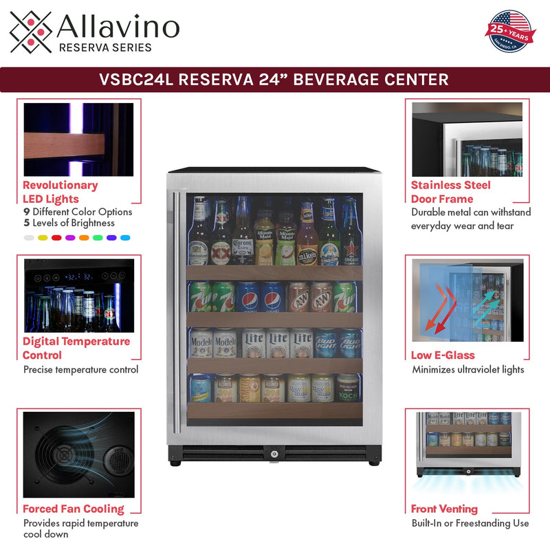 24" Wide Reserva Series Stainless Steel Right Hinge Beverage Center Allavino