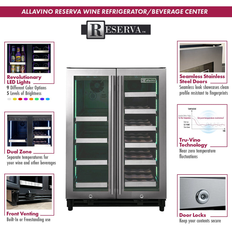 Reserva Series 24" Wide Two Door Stainless Steel Wine Refrigerator/Beverage Center Allavino