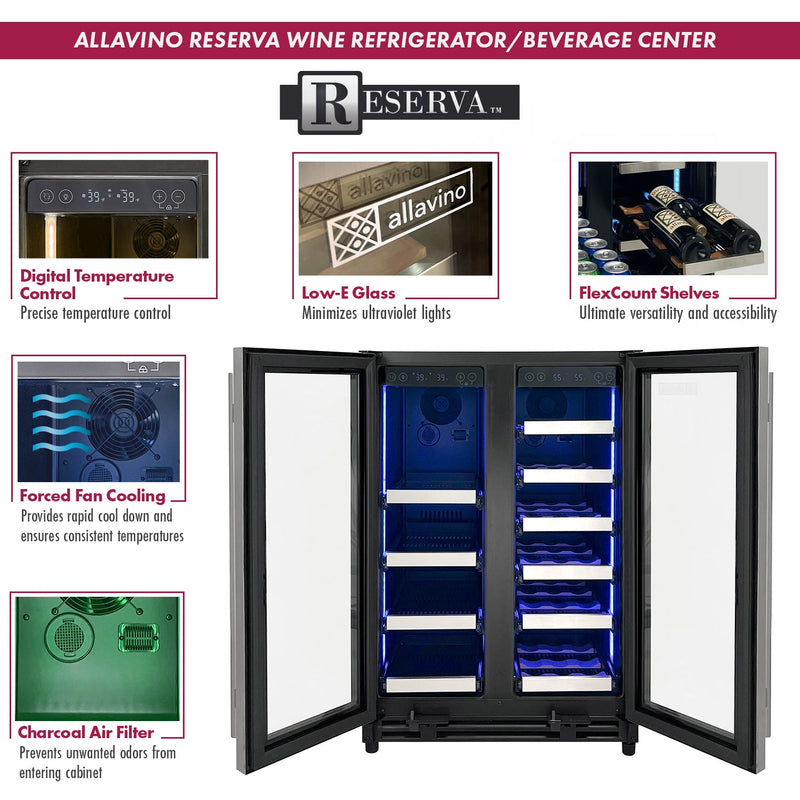 Reserva Series 24" Wide Two Door Stainless Steel Wine Refrigerator/Beverage Center Allavino