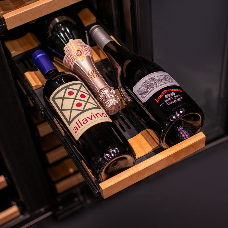 Reserva Series 24" Wide Two Door Stainless Steel Wine Refrigerator/Beverage Center with Wood Front Shelves Allavino