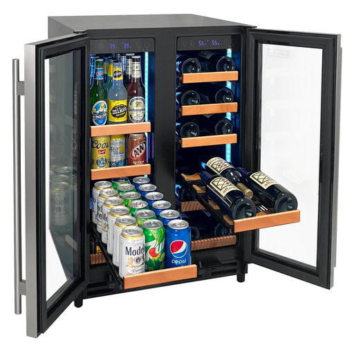 Reserva Series 24" Wide Two Door Stainless Steel Wine Refrigerator/Beverage Center with Wood Front Shelves Allavino