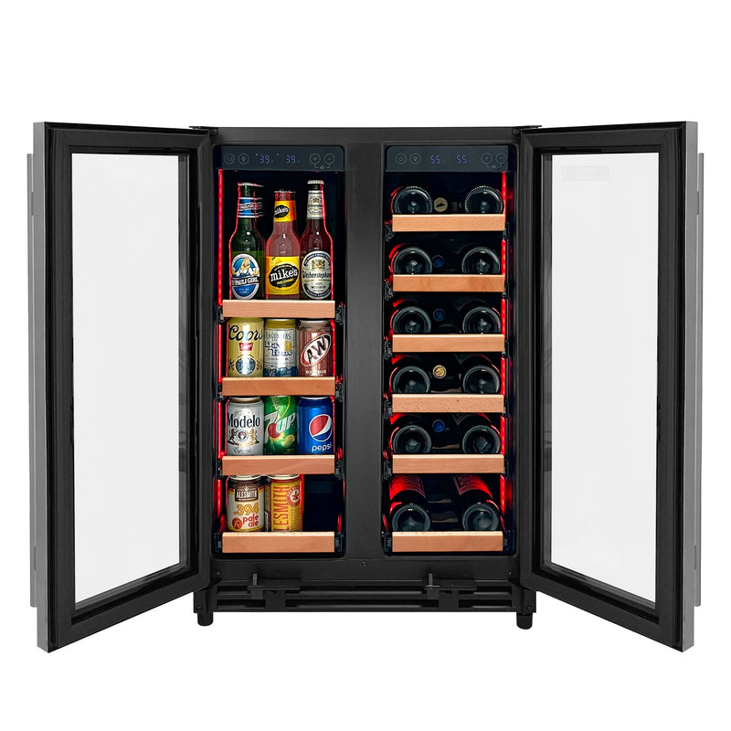 Reserva Series 24" Wide Two Door Stainless Steel Wine Refrigerator/Beverage Center with Wood Front Shelves Allavino