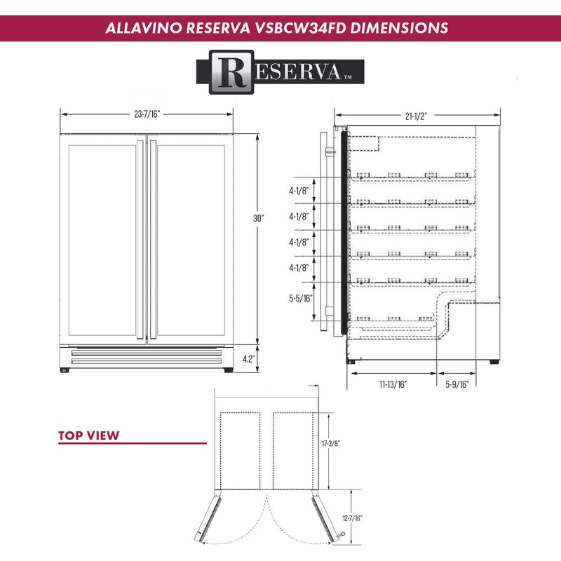 Reserva Series 24" Wide Two Door Stainless Steel Wine Refrigerator/Beverage Center Allavino