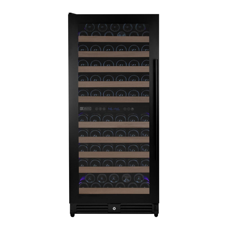 Reserva Series 119 Bottle 55" Semi Tall Dual Zone Left Hinge Black Metal Wine Refrigerator Allavino
