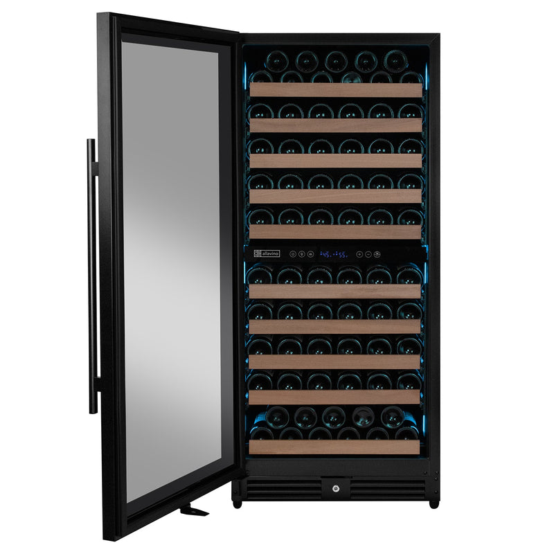 Reserva Series 119 Bottle 55" Semi Tall Dual Zone Left Hinge Black Metal Wine Refrigerator Allavino