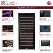 Reserva Series 119 Bottle 55" Semi Tall Dual Zone Left Hinge Black Metal Wine Refrigerator Allavino