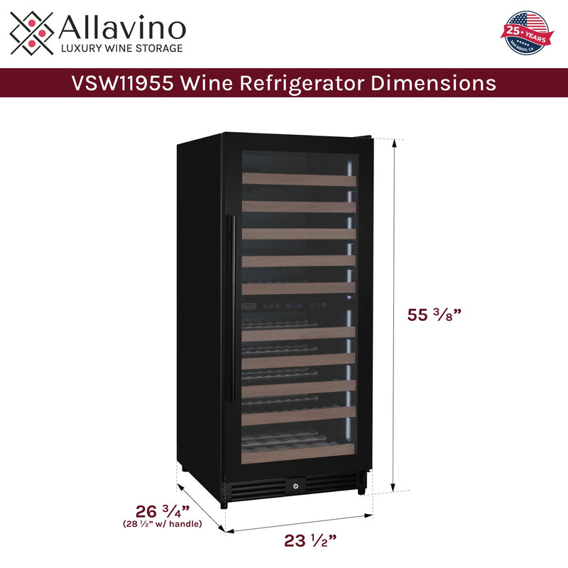 Reserva Series 119 Bottle 55" Semi Tall Dual Zone Right Hinge Black Metal Wine Refrigerator Allavino