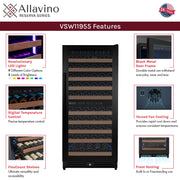 Reserva Series 119 Bottle 55" Semi Tall Dual Zone Right Hinge Black Metal Wine Refrigerator Allavino