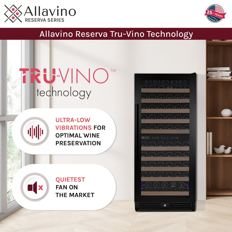 Reserva Series 119 Bottle 55" Semi Tall Dual Zone Right Hinge Black Metal Wine Refrigerator Allavino