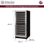 Reserva Series 119 Bottle 55" Tall Dual Zone Left Hinge Stainless Steel Wine Refrigerator Allavino