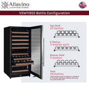 Reserva Series 119 Bottle 55" Tall Dual Zone Right Hinge Stainless Steel Wine Refrigerator Allavino