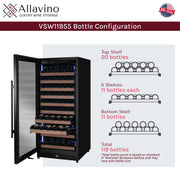 Reserva Series 119 Bottle 55" Semi Tall Single Zone Left Hinge Black Metal Wine Refrigerator Allavino