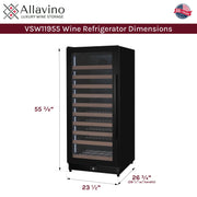 Reserva Series 119 Bottle 55" Semi Tall Single Zone Left Hinge Black Metal Wine Refrigerator Allavino