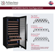 Reserva Series 119 Bottle 55" Semi Tall Single Zone Right Hinge Black Metal Wine Refrigerator Allavino