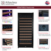 Reserva Series 119 Bottle 55" Semi Tall Single Zone Right Hinge Black Metal Wine Refrigerator Allavino