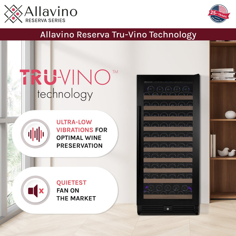 Reserva Series 119 Bottle 55" Semi Tall Single Zone Left Hinge Black Metal Wine Refrigerator Allavino